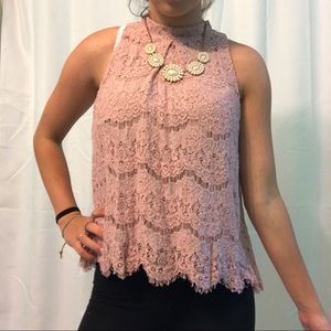 lacey pink high neck tank top